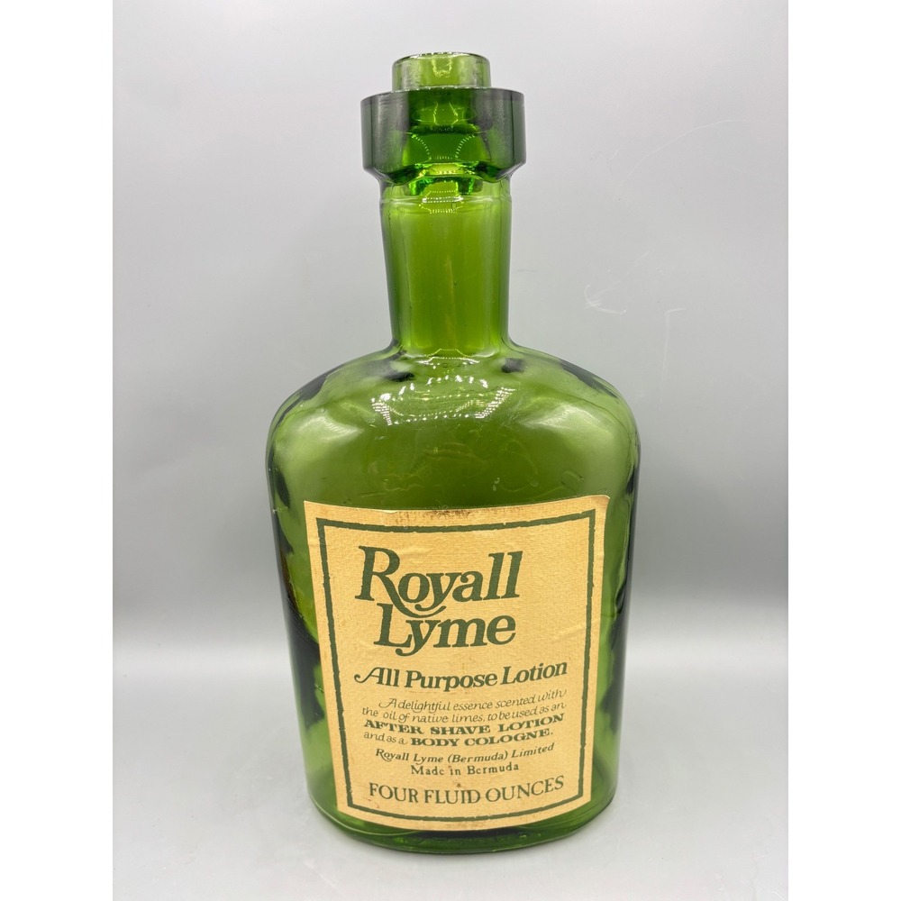Vintage Royall Lyme Bermuda Lotion EMPTY Green Glass Bottle 4oz Large 13"
